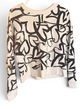 Maeve Anthropologie Sweatshirt Heart Print Crewneck - Cream & Black Size Medium
